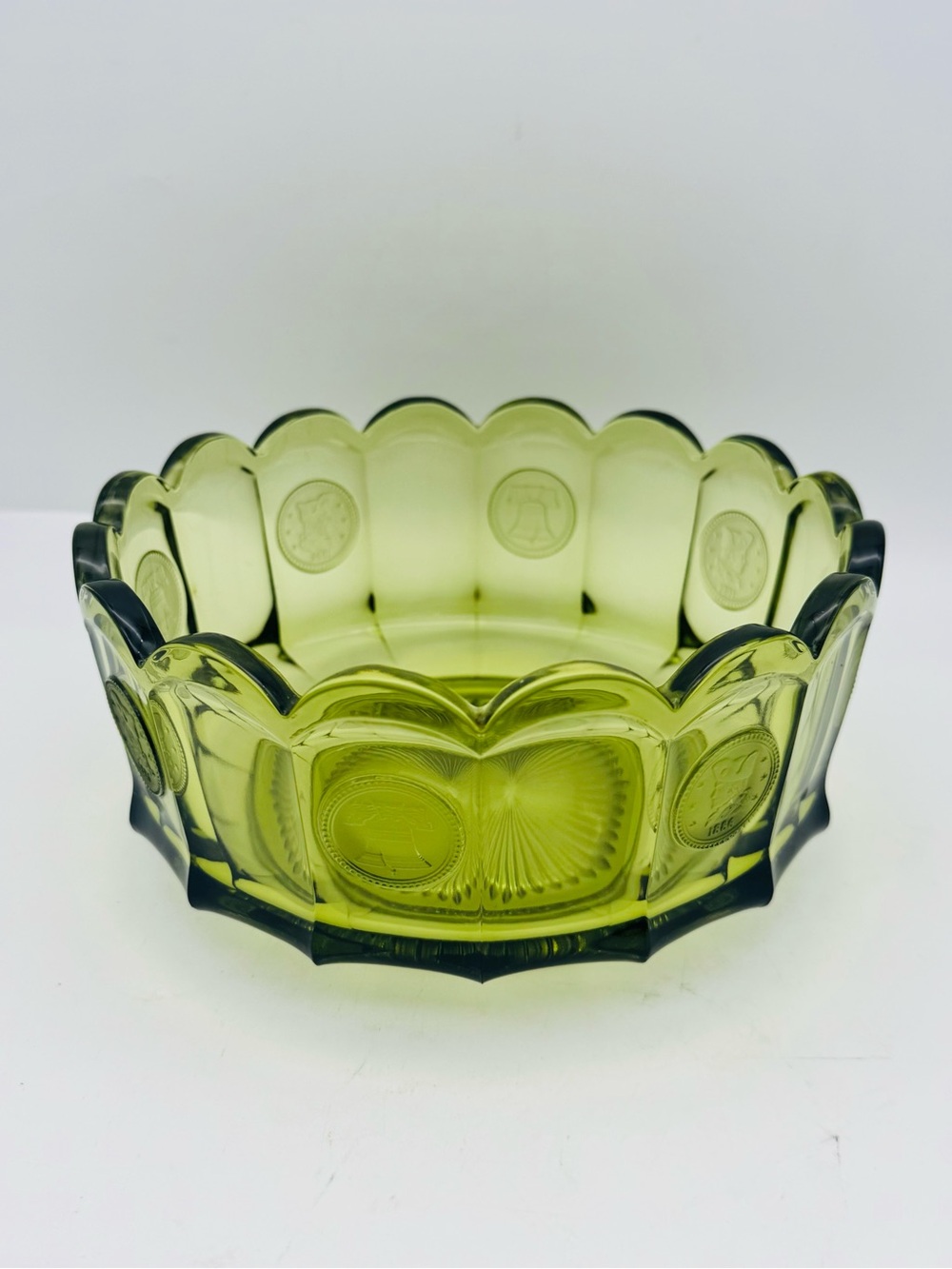 Vintage Fostoria Coin Glass Serving Bowl, Olive Green